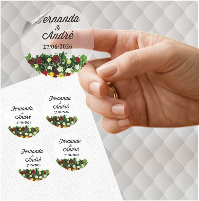 100 Adesivos Casamento Transparentes à Prova de Água - 4 CM