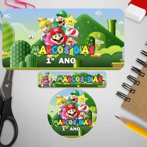 120 Etiquetas Escolares Mario Bross