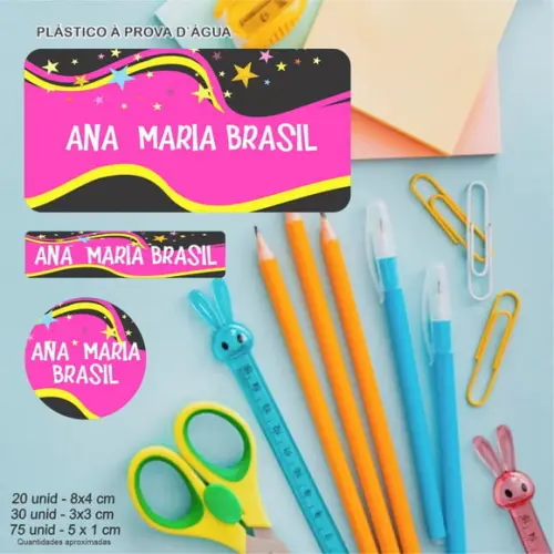 120 Etiquetas Escolares Rosa e Preto Nº 01