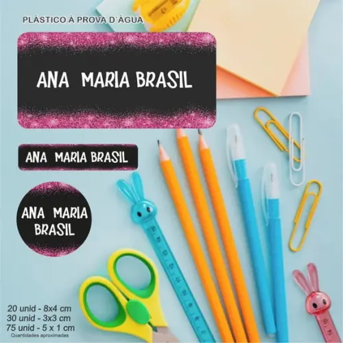120 Etiquetas Escolares Rosa e Preto Nº 02