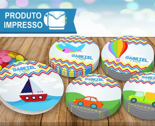 Adesivo Redondo Brinquedos Latinha Transportes