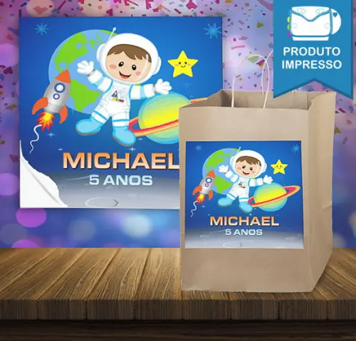 Adesivo Sacola Kraft Astronauta