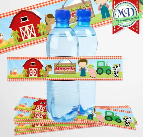Adesivos para Água 500ml Fazendinha
