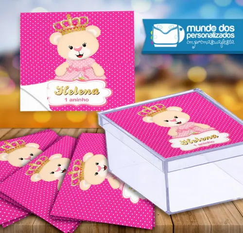 Adesivos Quadrados Ursinha Princesa