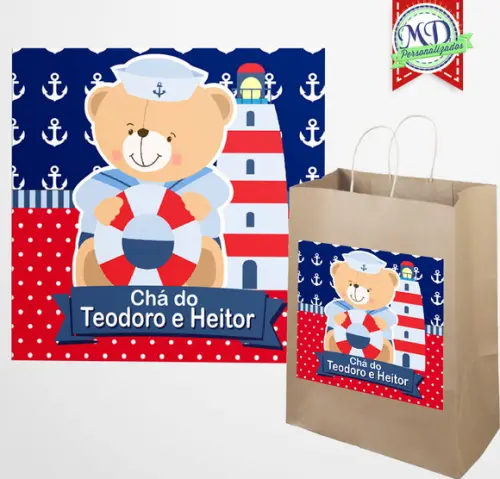 Adesivos Sacola Kraft Urso Marinheiro