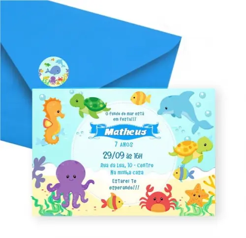 Convite Fundo do Mar Menino com Envelope