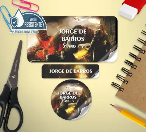 Etiqueta escolar God of War VINIL 120 unid
