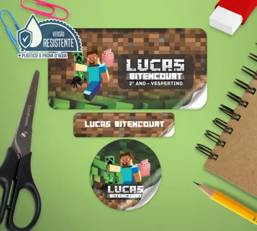 Etiqueta Escolar Minecraft 120 Unid Plástico