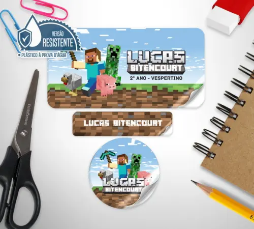 Etiqueta Escolar Minecraft VINIL 120 unid