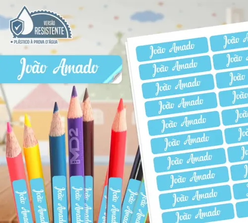 Etiquetas escolares finas PLÁSTICO PODE MOLHAR