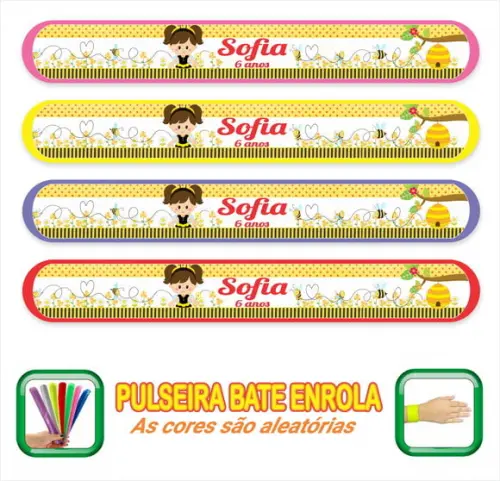 Pulseira Bate Enrola Personalizada Abelhinha Mod01