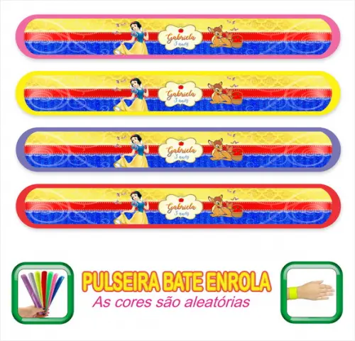Pulseira Bate Enrola Personalizada Branca de Neve - Mod 01
