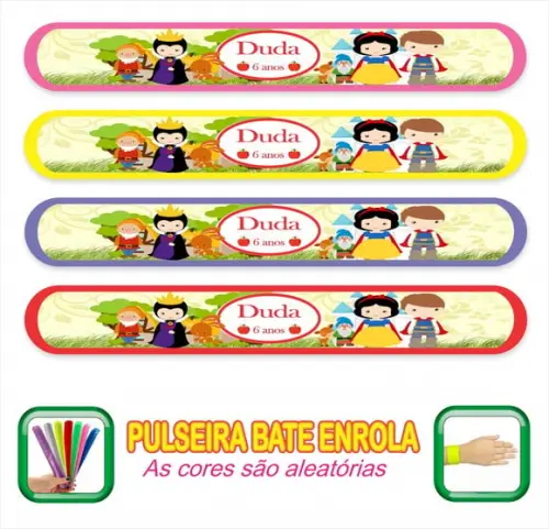 Pulseira Bate Enrola Personalizada Branca de Neve - Mod 02