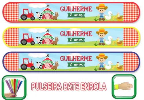 Pulseira Bate Enrola Personalizada Fazendinha Mod01