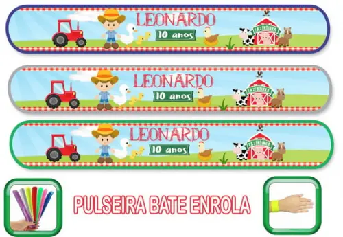 Pulseira Bate Enrola Personalizada Fazendinha Mod 03