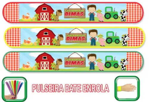 Pulseira Bate Enrola Personalizada Fazendinha Mod04