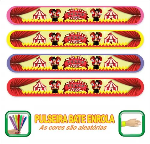 Pulseira Bate Enrola Personalizada Mickey Circo Vermelho 01