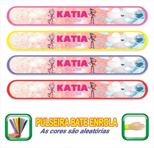 Pulseira Bate Enrola Personalizada Sonic Rosa Mod02