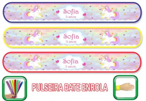 Pulseira Bate Enrola Personalizada Unicornio Mod05