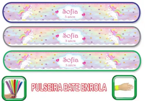 Pulseira Bate Enrola Personalizada Unicornio Mod03