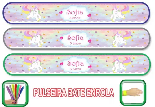 Pulseira Bate Enrola Personalizada Unicornio Mod04