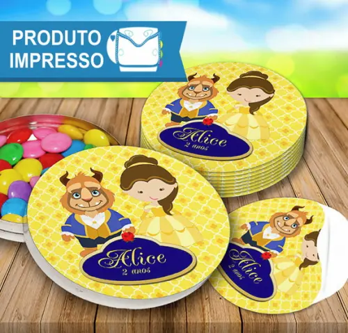 Rótulo Adesivo para Latinha Bela e a Fera Cute