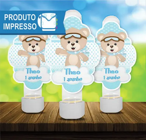 Rótulo Adesivo Tubete Ursinho Aviador Personalizado
