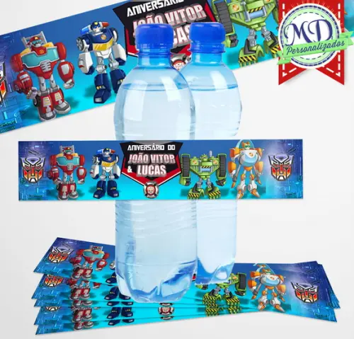 Rótulo Água 500ml Transformers Rescue Bots