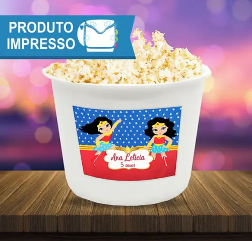 Rotulo Balde Pipoca Mulher Maravilha