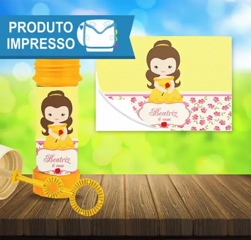 Rótulo Bolha de Sabão Bela e a Fera Cute