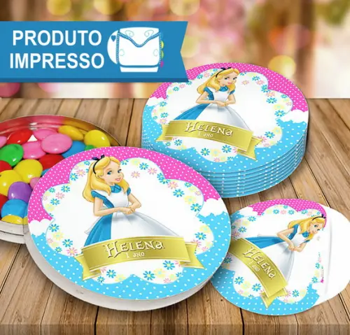 Rotulo Redondo Alice no País das Maravilhas
