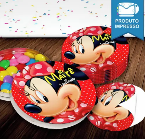 Rotulos Adesivos Redondos Latinha Minnie Vermelha
