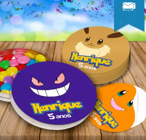 Rotulos Adesivos Redondos Latinha Pokemon