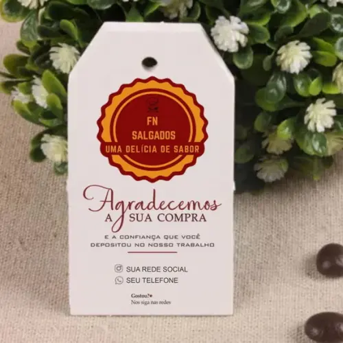 Tag Comércio Personalizada para Agradecimento com Furo