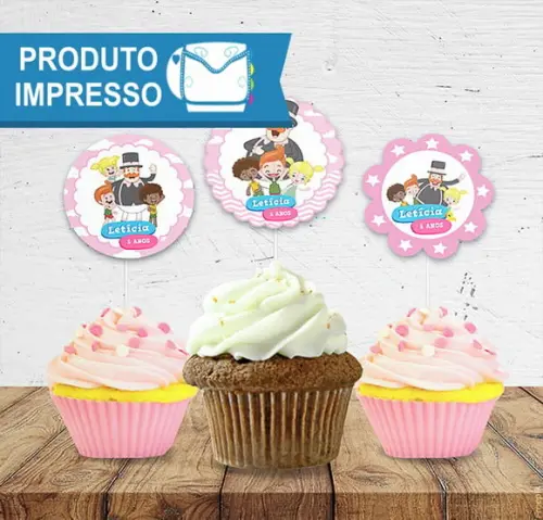 Topper para Docinho Mundo Bita e as Crianças Rosa