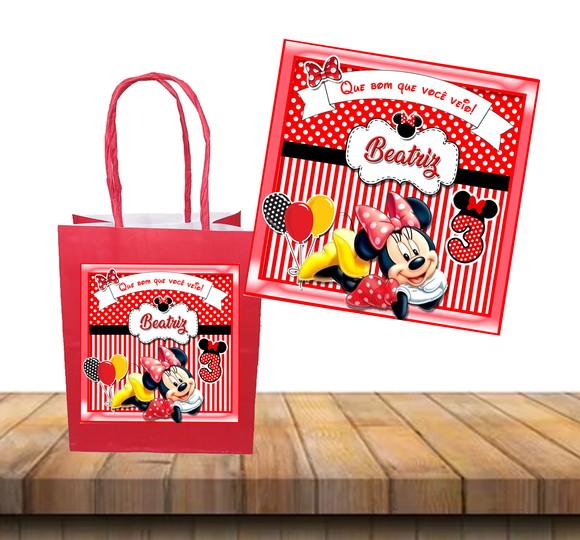Adesivo para Sacolinha Minnie Vermelha 10x10 cm
