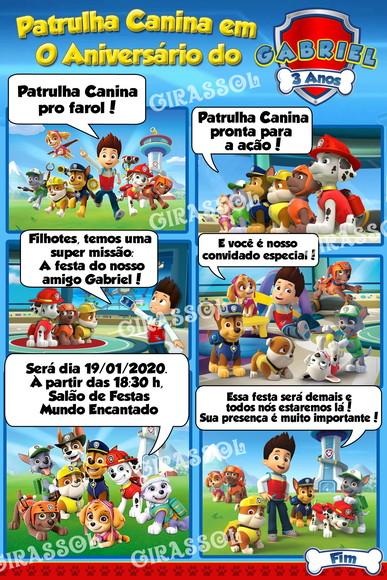 Convite Digital em quadrinhos Patrulha Canina