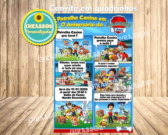 Convite em quadrinhos Patrulha Canina