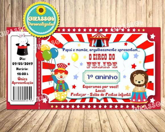 Convite Ingresso Circo