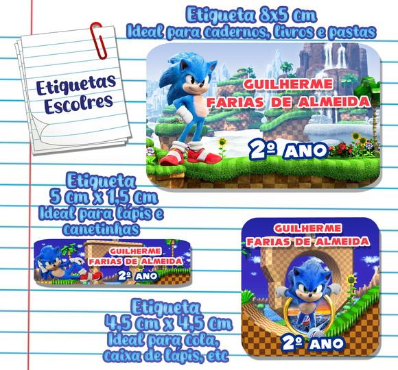 Kit com 100 Etiquetas Escolares do Sonic