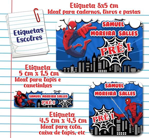 Kit com 100 Etiquetas Escolares do Homem Aranha