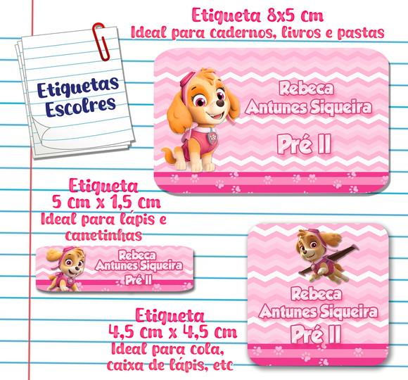 Kit com 100 Etiquetas Escolares Skye Patrulha Canina