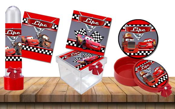 Kit de Latinha, Tubete e Caixinha Acrílica Carros