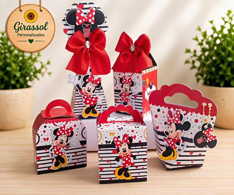 Kit de 20 Caixas Personalizadas Minnie Vermelha