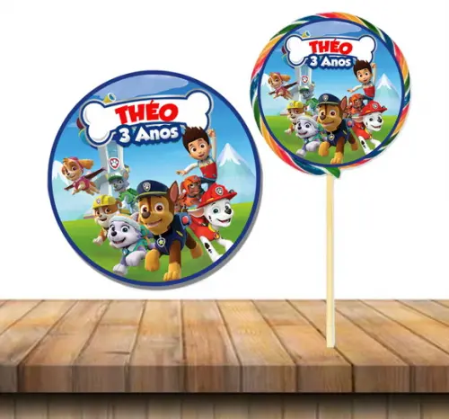 Adesivo para Pirulito 5 cm Patrulha Canina