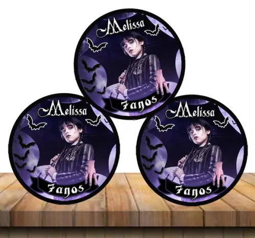 Adesivo Redondo de 5 cm Tema Wandinha