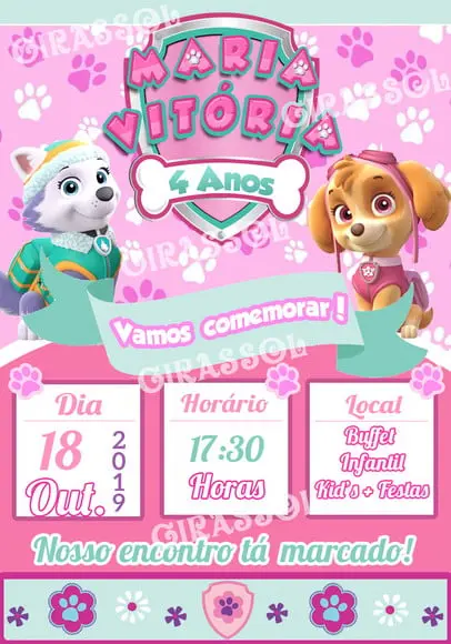 Convite Digital Skye e Everest Patrulha Canina