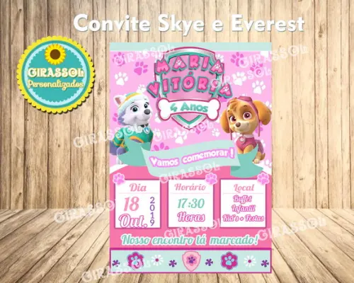 Convite Skye e Everest 10x7 cm