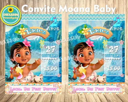 Convite Moana Baby 10x7cm