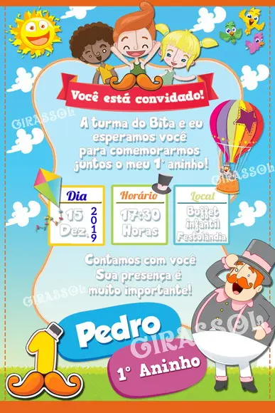 Convite Mundo Bita 10x7cm
